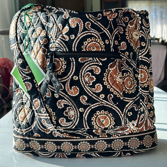 Vera Bradley Caffe Latte Quilted Shoulder Bag Purse, Black Brown Paisley Pattern - Picture 3 of 9